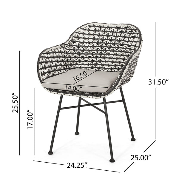English Elm Christopher Knight Home® - HERBERT Woven Club Chair in Black PE Rattan & Iron with Waterproof Fabric — Modern Outdoor Patio Comfort 70432.00BWHI