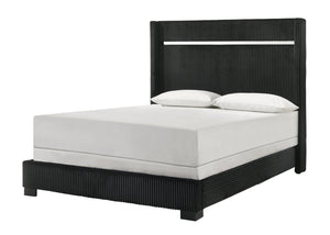 English Elm 1Pc Contemporary Upholstered Queen Bed - Stylish Channel Tufting In Black Finish, Easy Assembly! B2741S00542
