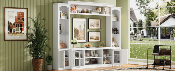 English Elm Entertainment Wall Unit with Glass Doors Open Shelving Mdf Living Room Storage White N710S688102K