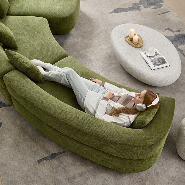 English Elm 155.91 Inch Modular Curved Sectional Sage Green Quilted Polyester Sofa for Living Room W2582S00197