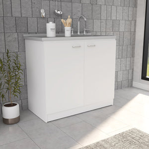 English Elm Freestanding Sink Cabinet With Double Doors, Two Shelves, Durable White Finish For Easy Organization B097S00112