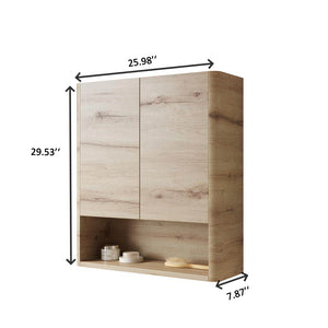 English Elm ZUNO 26" Wall Bathroom Cabinet with Soft-Close Doors, Open Shelf & Water-Resistant Oak Finish W2615P380427