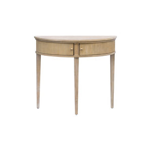 English Elm Storage Console Table Reclaimed Wheat 36" — Vintage Demilune Entry Accent w/ Fluted Doors & Bronze Knobs B035P148426