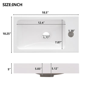 English Elm 18.5" Rustic Bathroom Vanity with Reversible Resin Sink, Wood Grain Melamine, Soft-Close Door, Adjustable Shelf N729P285512N