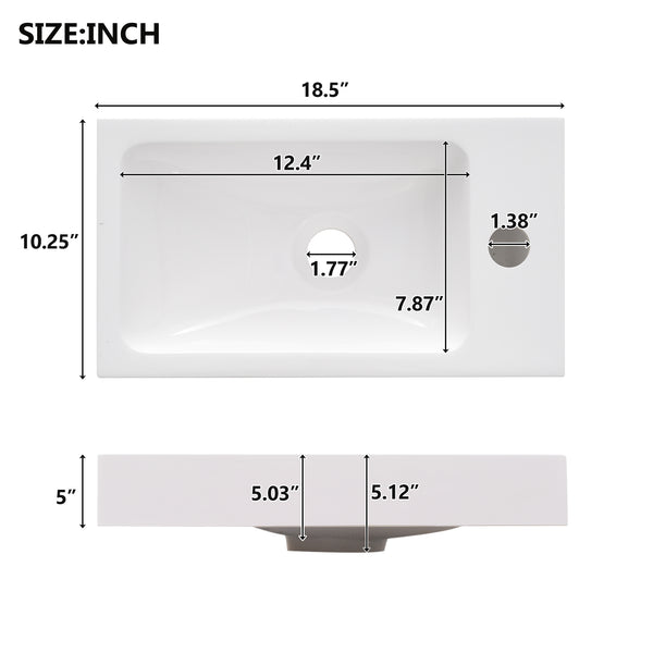 English Elm 18.5" Rustic Bathroom Vanity with Reversible Resin Sink, Wood Grain Melamine, Soft-Close Door, Adjustable Shelf N729P285512N