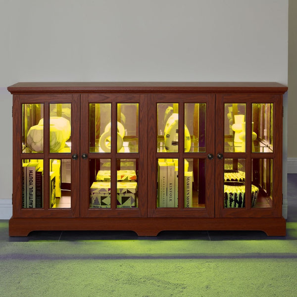 English Elm Vintage Led Curio Display Cabinet - Antique Oak Showcase With Adjustable Shelves & Bluetooth Lighting W1758P300120-GIGA