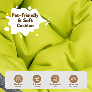 English Elm Cat Swing Bed With Stand & Plush Cushion - Stylish Indoor Egg Chair For Small Pets - Green Wicker Design W2500P283881