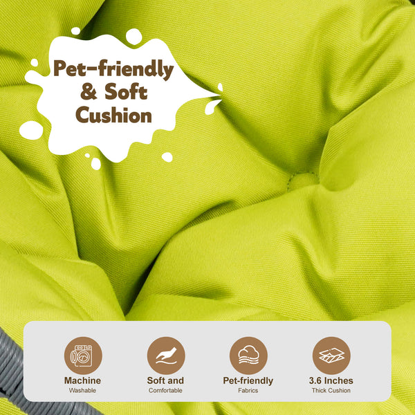 English Elm Cat Swing Bed With Stand & Plush Cushion - Stylish Indoor Egg Chair For Small Pets - Green Wicker Design W2500P283881