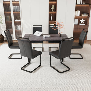 English Elm 59 Inch Industrial Farmhouse Dining Set with Mdf Table and Six Upholstered Chairs Black W2189S00926