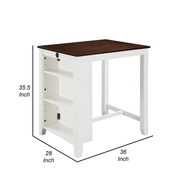 English Elm Ham Counter Height Dining Table with Usb Charging Open Shelf for Kitchen Nooks Brown+White B056P416891