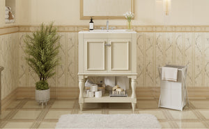 English Elm 24'' French Style Bathroom Vanity with Ceramic Sink Soft Close Cabinet and Drawer Beige N710P411341Y