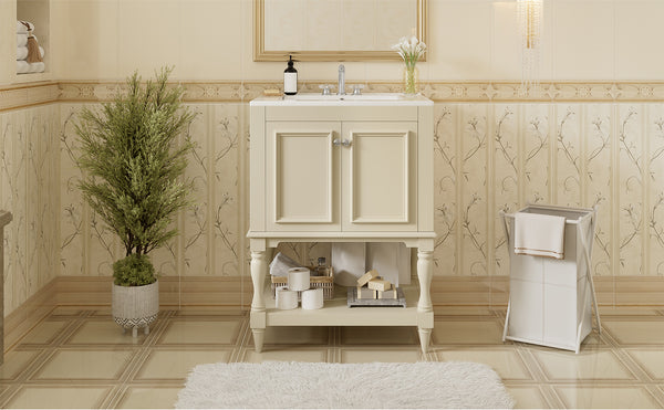 English Elm 24'' French Style Bathroom Vanity with Ceramic Sink Soft Close Cabinet and Drawer Beige N710P411341Y