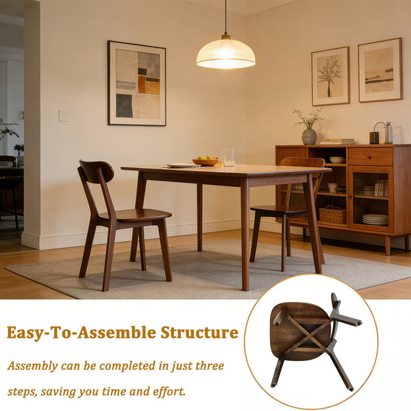 English Elm Solid Natural Wood Mid-century Dining Chairs Curved Back Upholstered Seat Set of 2 W3204P429361