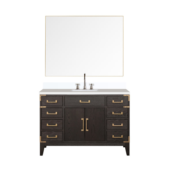 English Elm Brown Oak Single Bath Vanity 48" W x 22" D with Polished White Quartz Top, Chrome Faucet & 46" Mirror B2731S02015