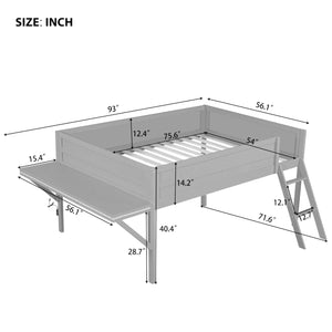 English Elm Wood Full Size Gaming Loft Bed with Desk, LED Lighting, Grey — Sturdy Pine Storage, 400lb Capacity, Space-Saving Design N709P236480E