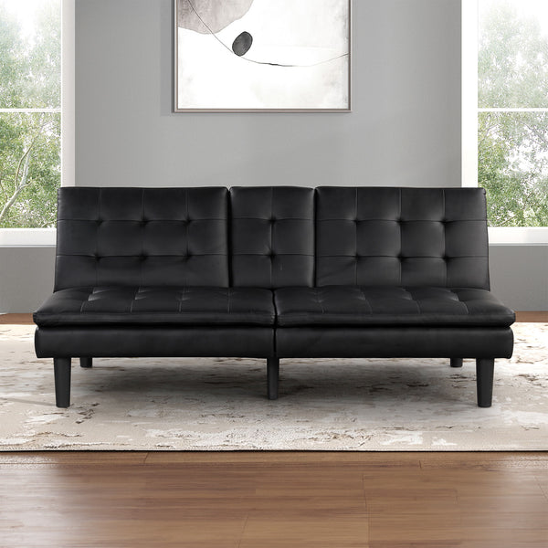 English Elm Contemporary Microfiber Futon Sofa Converts to Bed with Chrome Legs, Compact Space-Saving Design, Durable Upholstery Black 37 L x 44 W x 16 H B2741P363840