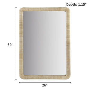 English Elm Natural Rattan Rectangle Wall Mirror with Rounded Corners, Vertical/Horizontal Mounting, 26x39" Decor B035129254