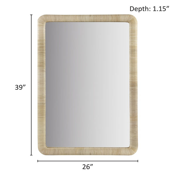 English Elm Natural Rattan Rectangle Wall Mirror with Rounded Corners, Vertical/Horizontal Mounting, 26x39" Decor B035129254