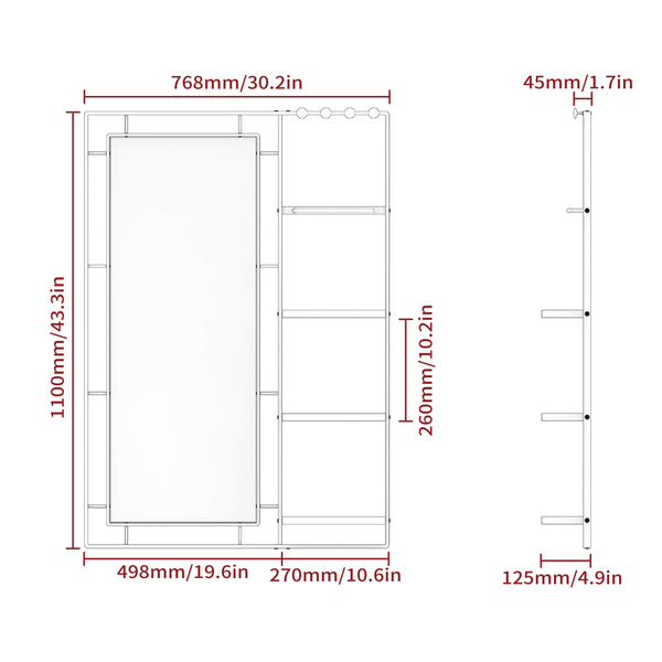 English Elm 30X44 Ines Modern Vanity Mirror with Shelf, Black Metal Frame, HD 4mm Glass, Rust-Resistant, Versatile W708P235372