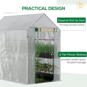 English Elm Outsunny Walk-in Portable Greenhouse with 4 Shelves Pe Mesh Cover Steel Frame W2225P217649