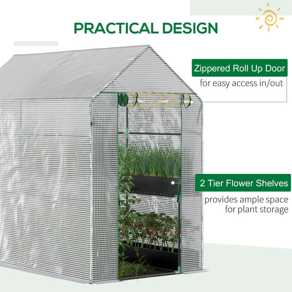 English Elm Outsunny Walk-in Portable Greenhouse with 4 Shelves Pe Mesh Cover Steel Frame W2225P217649