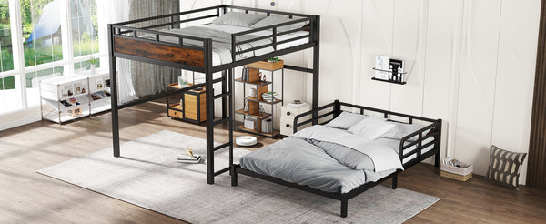 English Elm Twin Xl Solid Pine Loft Bed with Built-in Led Lighting and Storage Shelves Vintage,Wood W1580S00443