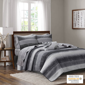 English Elm 8-piece King Quilt Set Cotton Watercolor Stripe Breathable Resort Bedroom Bedding B035P408262