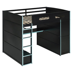 English Elm Full Size Gaming Loft Bed with Rgb Lighting Desk Wardrobe and Built-in Storage Blue LT100261AAC