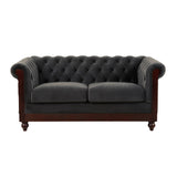 Christopher Knight Home® - Noble House - - Vivalux 59.44" Chesterfield Velvet Loveseat Sofa,2-Person Rolled Arm Dutch Plush Upholstered Sofa Couch With Tufted Button For Living Room, Bedroom, Small Places,Dark Gray