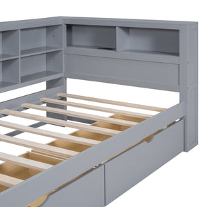 English Elm Wooden Twin Daybed with Storage Drawers Usb Charging Shelf and Pine Frame Grey N733S347768E