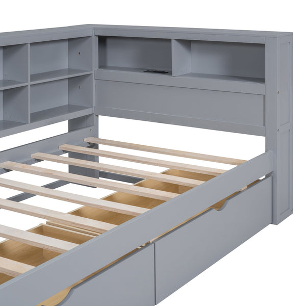 English Elm Wooden Twin Daybed with Storage Drawers Usb Charging Shelf and Pine Frame Grey N733S347768E