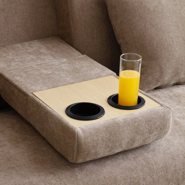 English Elm Convertible Sleeper Sofa with Reversible Armrest, Storage Ottoman, Drop-Down Table & Dual Cup Holders for Living Room Comfort Light Brown W2677S00024