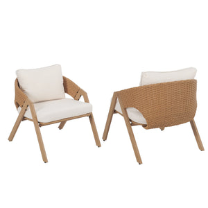 English Elm Christopher Knight Home® - Patio Weather-Resistant Wicker Chairs with Removable Water-Repellent Cushions, Durable Steel Frame Set Teak,White 39.5 L x 27 W x 16.5 H N776P271809B