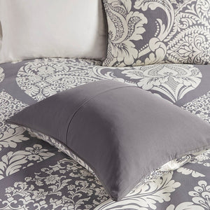 English Elm Full/Queen Vienna 6 Piece Printed Duvet Cover Set – 100% Cotton Sateen, OEKO-TEX, Damask Chic, Flange Accent, Pillows Included B03597322