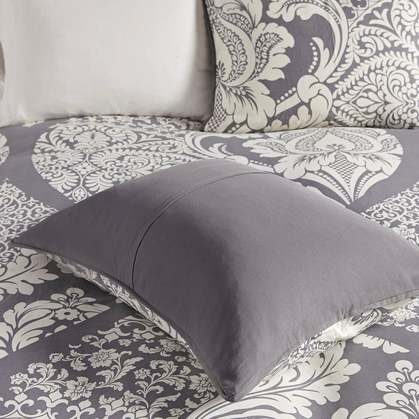 English Elm Full/Queen Vienna 6 Piece Printed Duvet Cover Set – 100% Cotton Sateen, OEKO-TEX, Damask Chic, Flange Accent, Pillows Included B03597322