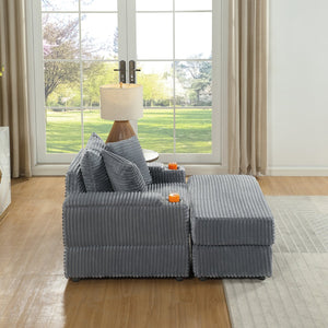 English Elm sofa Oversized Corduroy Deep-Seat Chaise with Ottoman and Lumbar Support — Plush, Sturdy Comfort Grey W1420S00009
