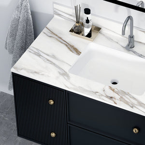 English Elm 43 Inch Marble Vanity Top - Elegant Carrara Design With Undermount Sink, 4" Backsplash, Easy Install W2699P192443