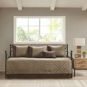 English Elm 6 Piece Reversible Daybed Cover Set Boone - Faux Suede Diamond Quilted Twin, 6-Pc Cabin Charm Ensemble B03597569