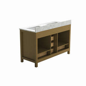 English Elm 55" Double Sink Bathroom Vanity Oak Cabinet with Carrara Top 6 Drawers 4 Doors T3785P442241