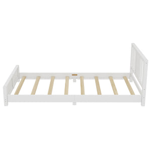 English Elm Twin Low Profile Floor Bed with Guardrails Pine Wood Frame Minimalist Bedroom White W1580P438797