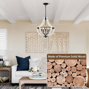 English Elm 5-Light Farmhouse Chandelier Vintage Geometric Wooden Frame Metal Fixture for Dining Room Foyer White W2738P242329