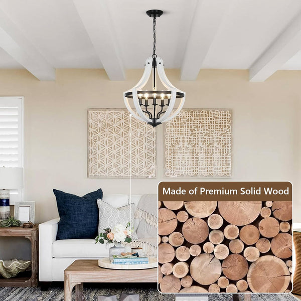 English Elm 5-Light Farmhouse Chandelier Vintage Geometric Wooden Frame Metal Fixture for Dining Room Foyer White W2738P242329