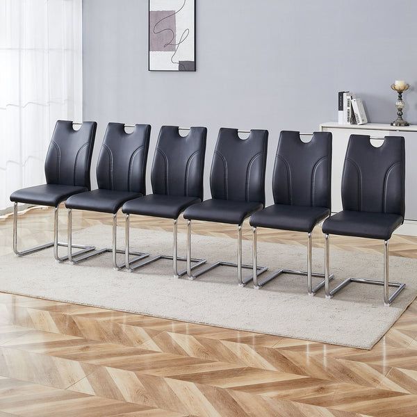 English Elm Black Pu Leather Dining Chairs Set of 6 with Silver Metal Legs Modern Style W2920S00118