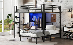 English Elm Full Xl Over Twin Metal Bunk Bed With Foldable Desk, Led Closet & Noise Reduction - Space Saver! W1580S00113