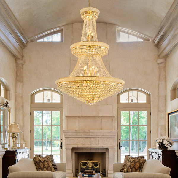 English Elm Grand Grand Gold Crystal Chandelier 48" 3-Tier Empire, 42 E12 Warm LEDs, 680 K9 Crystals, 79" Chain W2869S00005