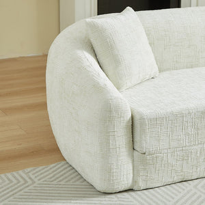 English Elm 87-inch Curved Chenille Convertible Sofa Recliner Bed with Pull-out Base for Living Room Beige W3505P452804