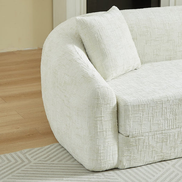 English Elm 87-inch Curved Chenille Convertible Sofa Recliner Bed with Pull-out Base for Living Room Beige W3505P452804