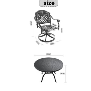 English Elm 5-piece Cast Aluminum Outdoor Dining Set with Ornate Swivel Chairs and Round Patio Table W1710S00309