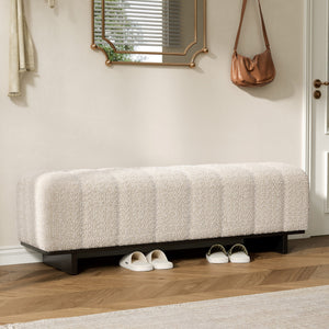 English Elm Indoor Channel Tufted Chenille Upholstered Bench Rubberwood Legs Entryway Dining N779P367309B