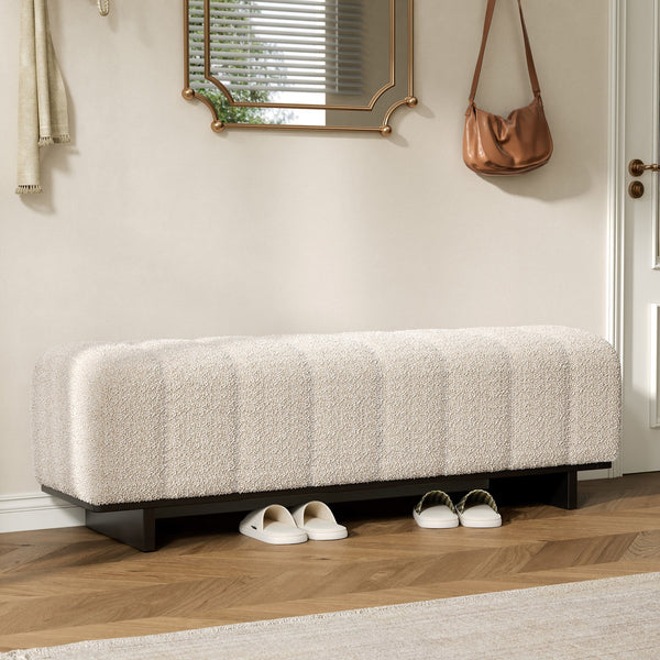 English Elm Indoor Channel Tufted Chenille Upholstered Bench Rubberwood Legs Entryway Dining N779P367309B